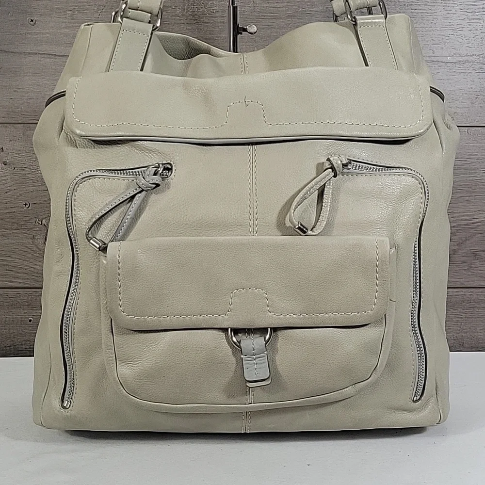 Large Banana Republic Gray Leather Tote Shoulder Bag